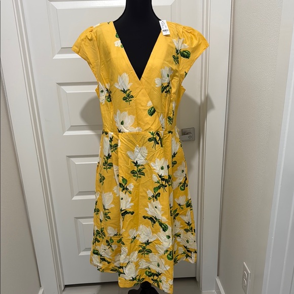 New York & Company Dresses & Skirts - New York & Company Yellow Wrap Midi Dress with Flutter Sleeves